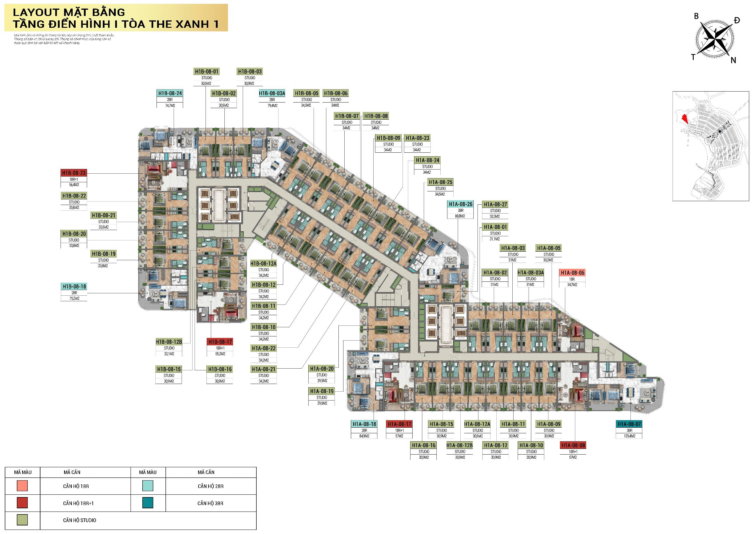 layout mặt bằng tầng điển hình tòa xanh 1